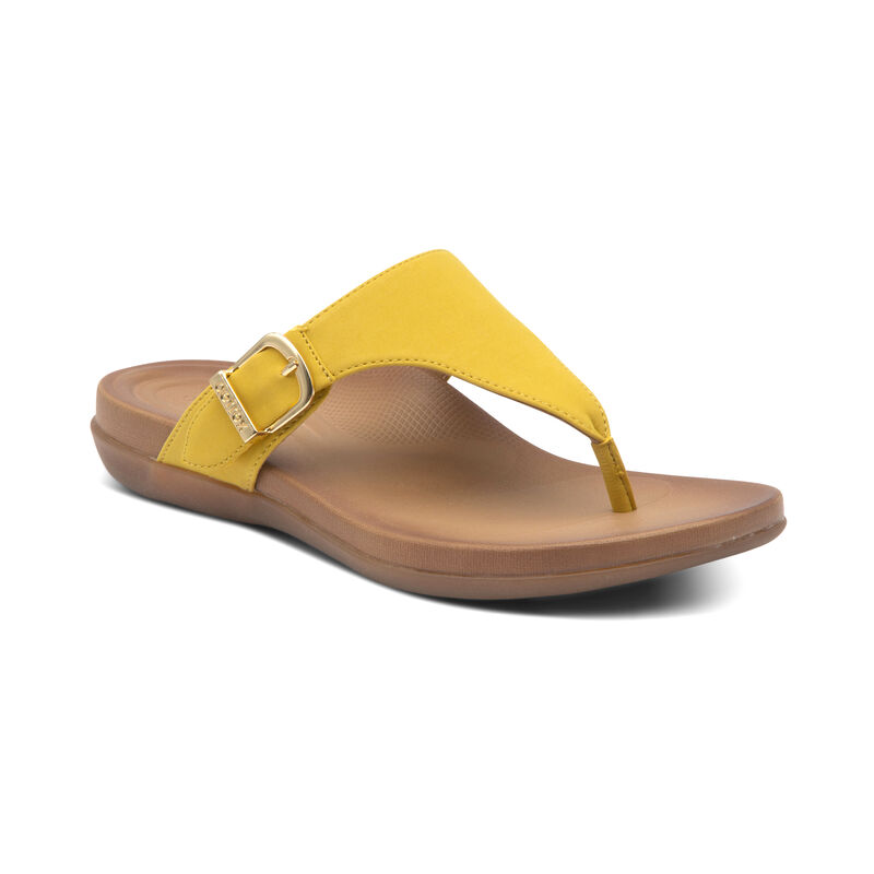 Aetrex Womens Rita Adjustable Thong Flip Flops Lemon - rmcQ14xGZ